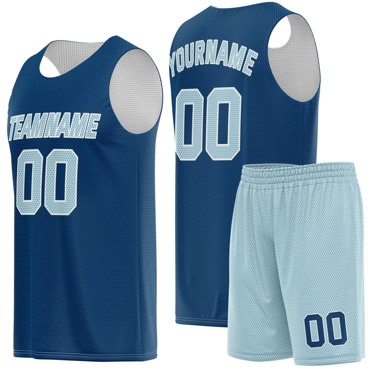 Custom Navy Blue &amp; Light Blue Basketball Jersey + Shorts Set - Personalized Team Name, Number | Vosoli