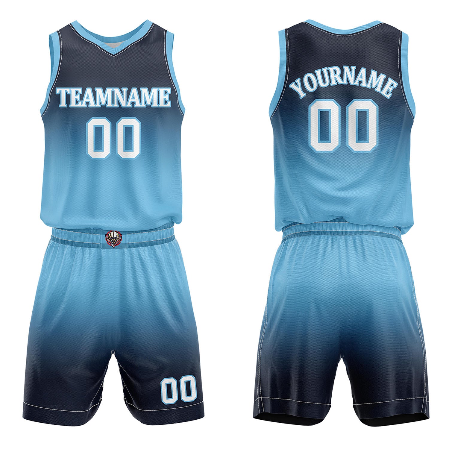 Custom Navy & Light Blue Gradient Basketball Jersey + Shorts Set - Personalized Team Name, Number & LOGO | Vosoli