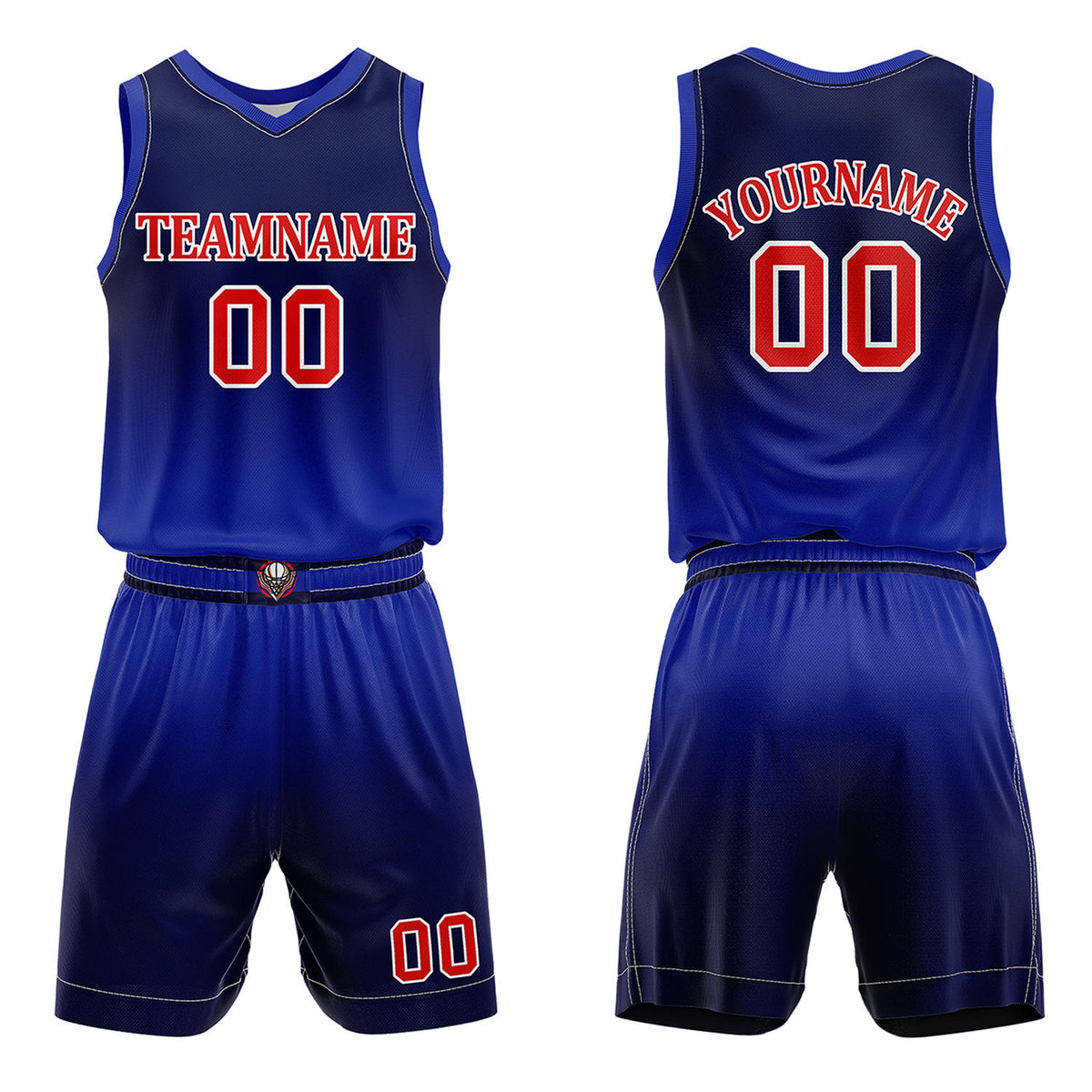 Custom Navy Blue &amp; Red Basketball Jersey + Shorts Set - Personalized Team Name, Number &amp; LOGO | Vosoli