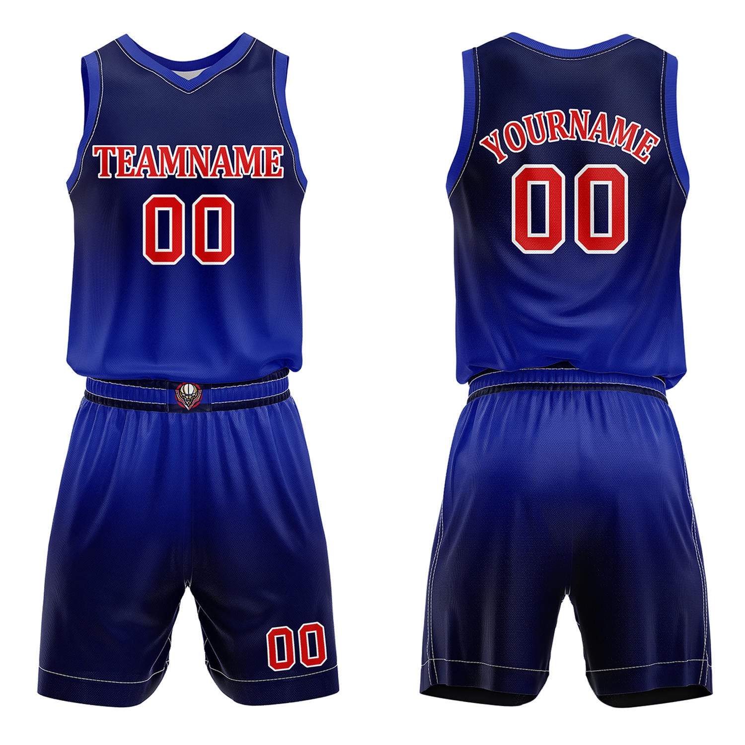 Custom Navy Blue & Red Basketball Jersey + Shorts Set - Personalized Team Name, Number & LOGO | Vosoli