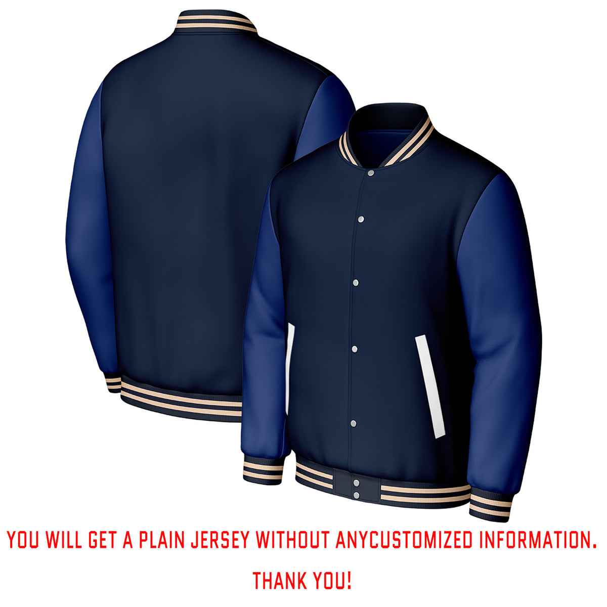 Custom Navy & Blue Varsity Baseball Jacket | Personalized Letterman Baseball Bomber for Adult & Youth