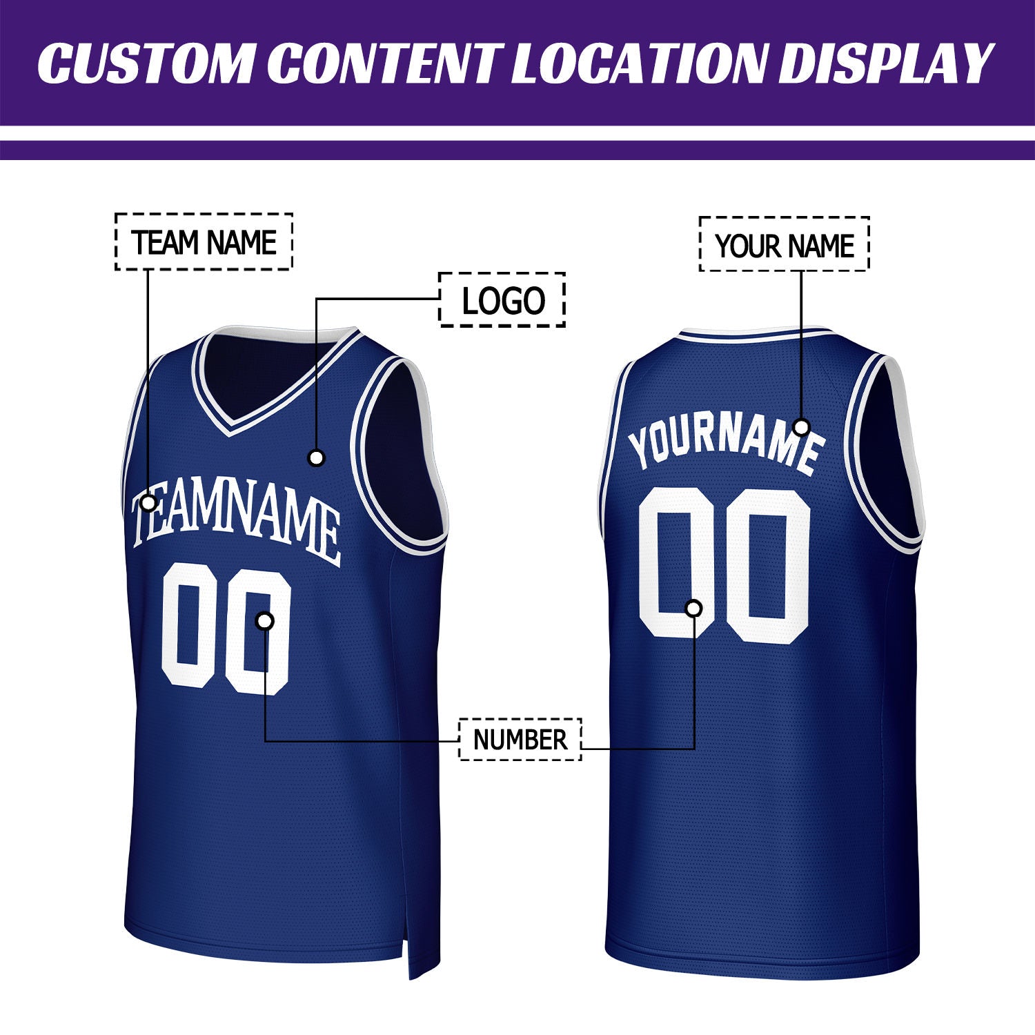 Custom Navy Blue & White Mesh Basketball Jersey | Personalized Name & Number Team Uniform