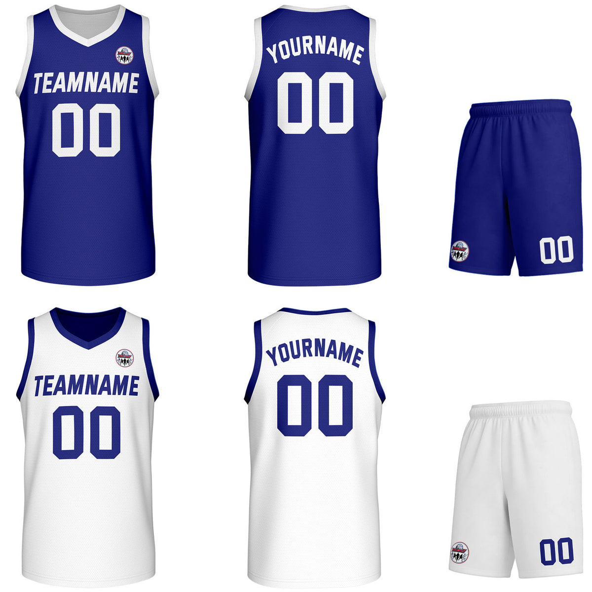 Custom navy blue &amp; white Reversible basketball uniform set, personalized team name number logo breathable mesh jersey and shorts men women youth game practice - Vosoli