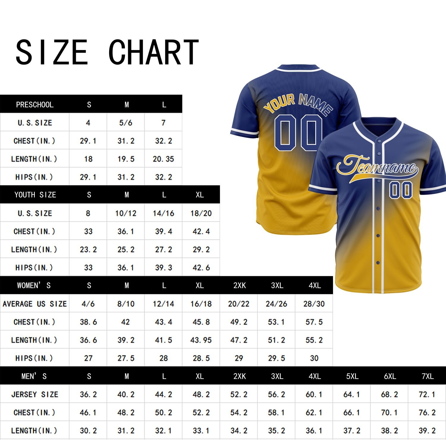 Custom Navy Blue and Yellow Gradient Baseball Jersey - Personalized Team Uniforms