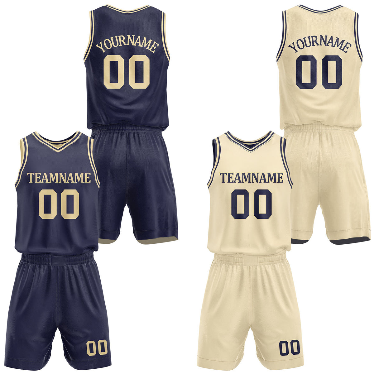 Custom Navy &amp; Cream Reversible Basketball Jersey Shorts Set | Personalized Full Team Uniform