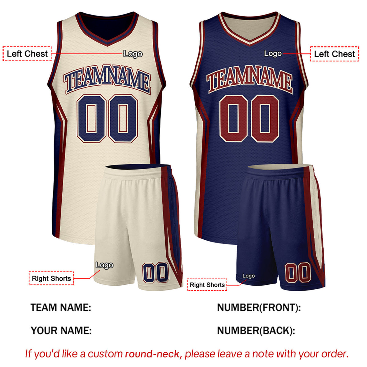 Custom Navy & Cream Two Sided Basketball Uniform Set | Personalized Team Uniforms for Adult & Youth