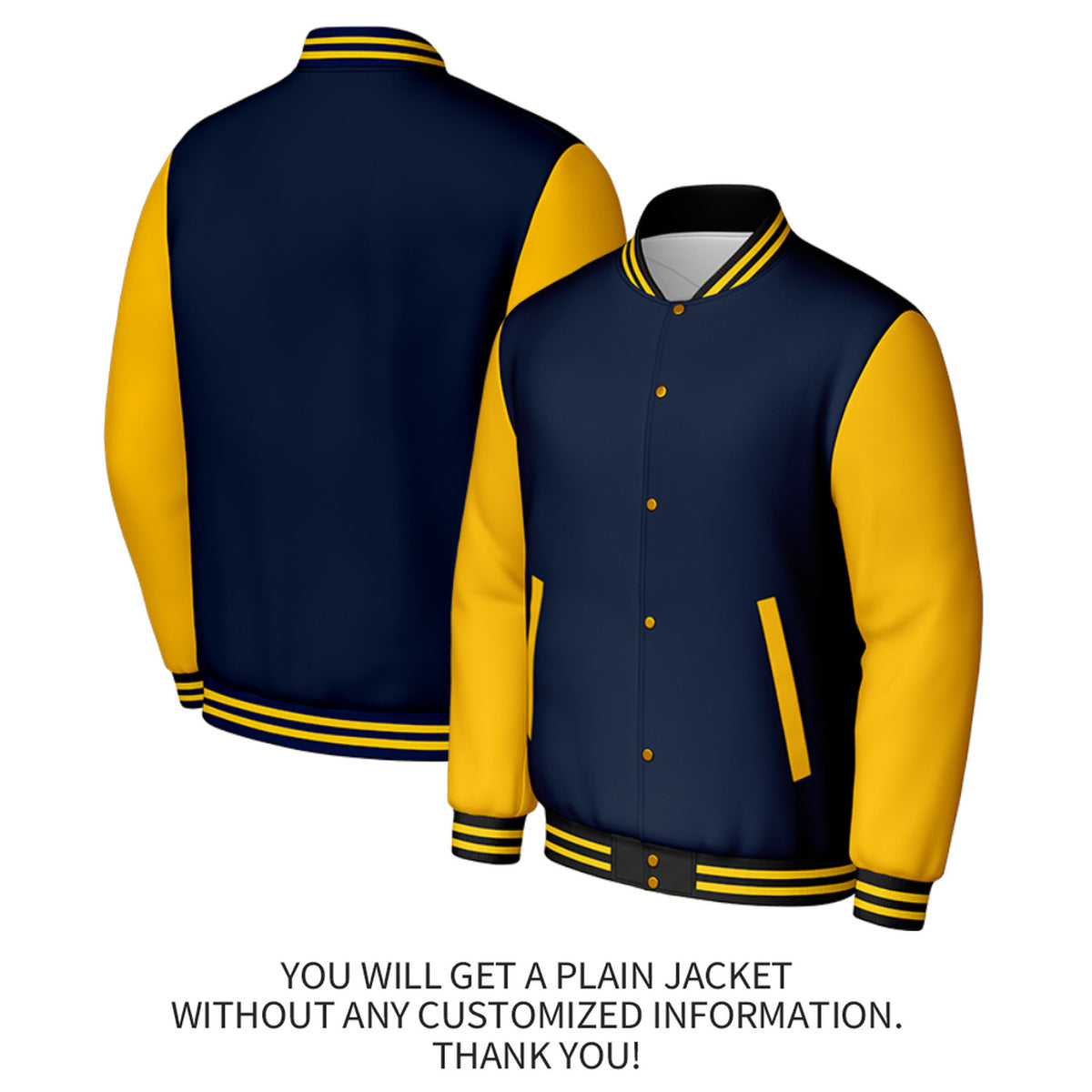 Custom Navy & Gold Varsity Baseball Jacket | Personalized Jacket with Stitched Name & Number for Adult & Youth
