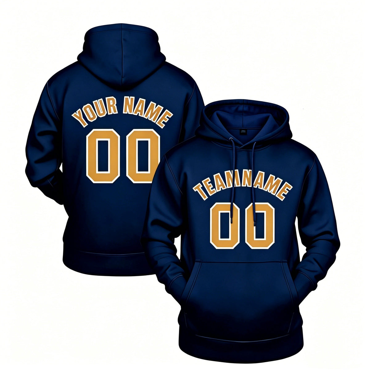 Custom navy hoodie with gold print, personalized name &amp; number pullover, casual sports hoodie for men women youth fan wear - Vosoli