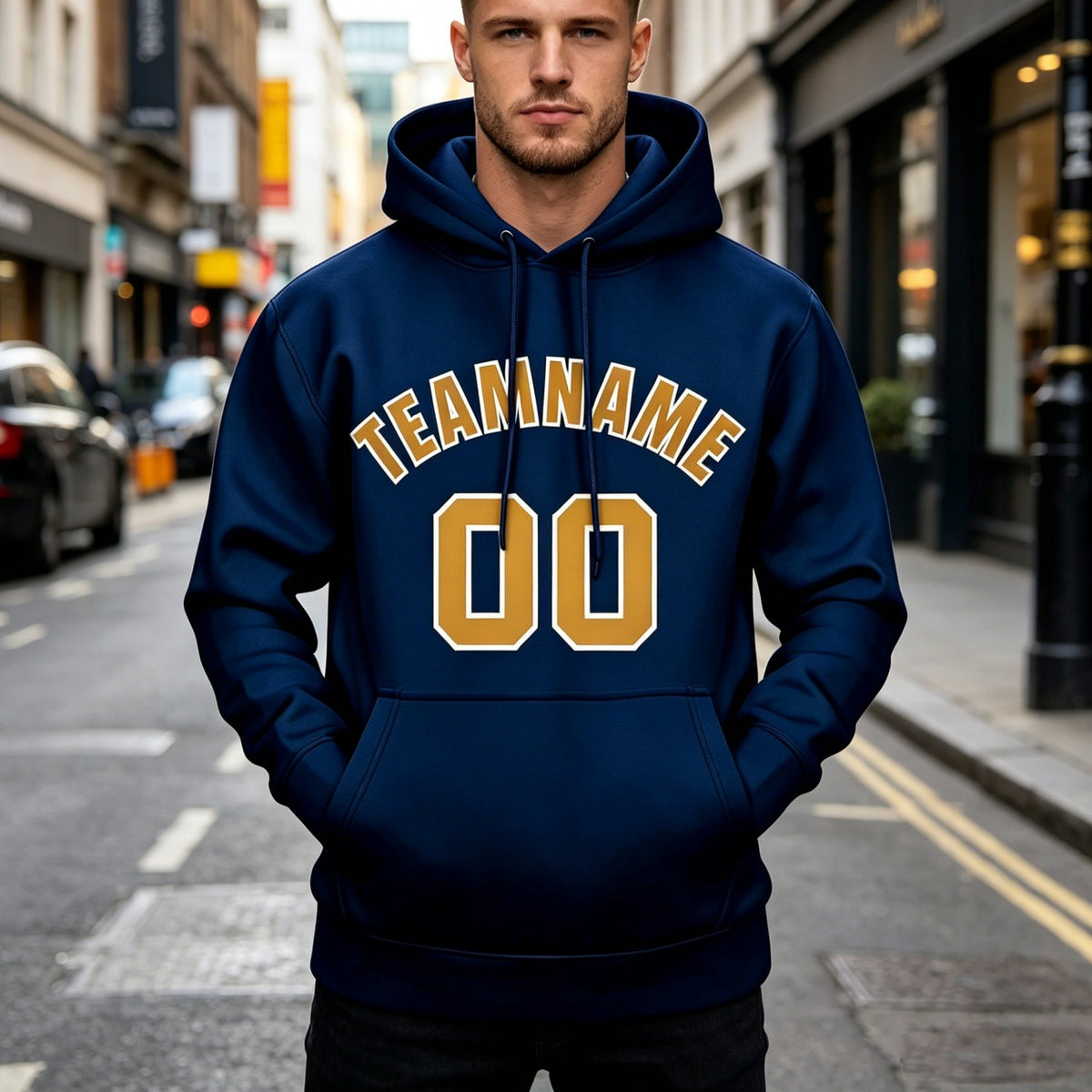 Custom Navy & Gold Hoodie | Personalized Name & Number Sports Pullover | Vosoli