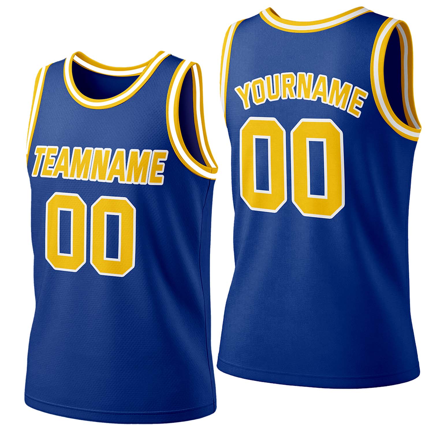 Custom navy-gold mesh basketball jersey by Vosoli | Personalized name & number team uniform for youth & adults