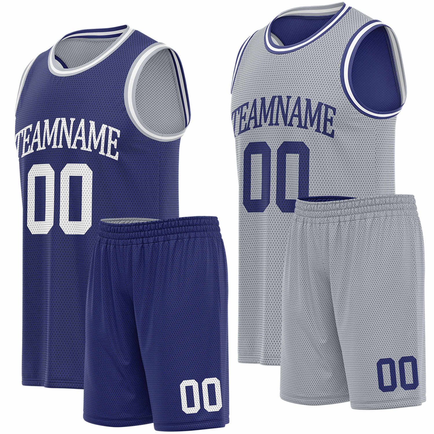 Custom navy & gray basketball jersey set, personalized name number team logo, sleeveless jersey with matching shorts sports uniform for men women youth adult game practice - Vosoli