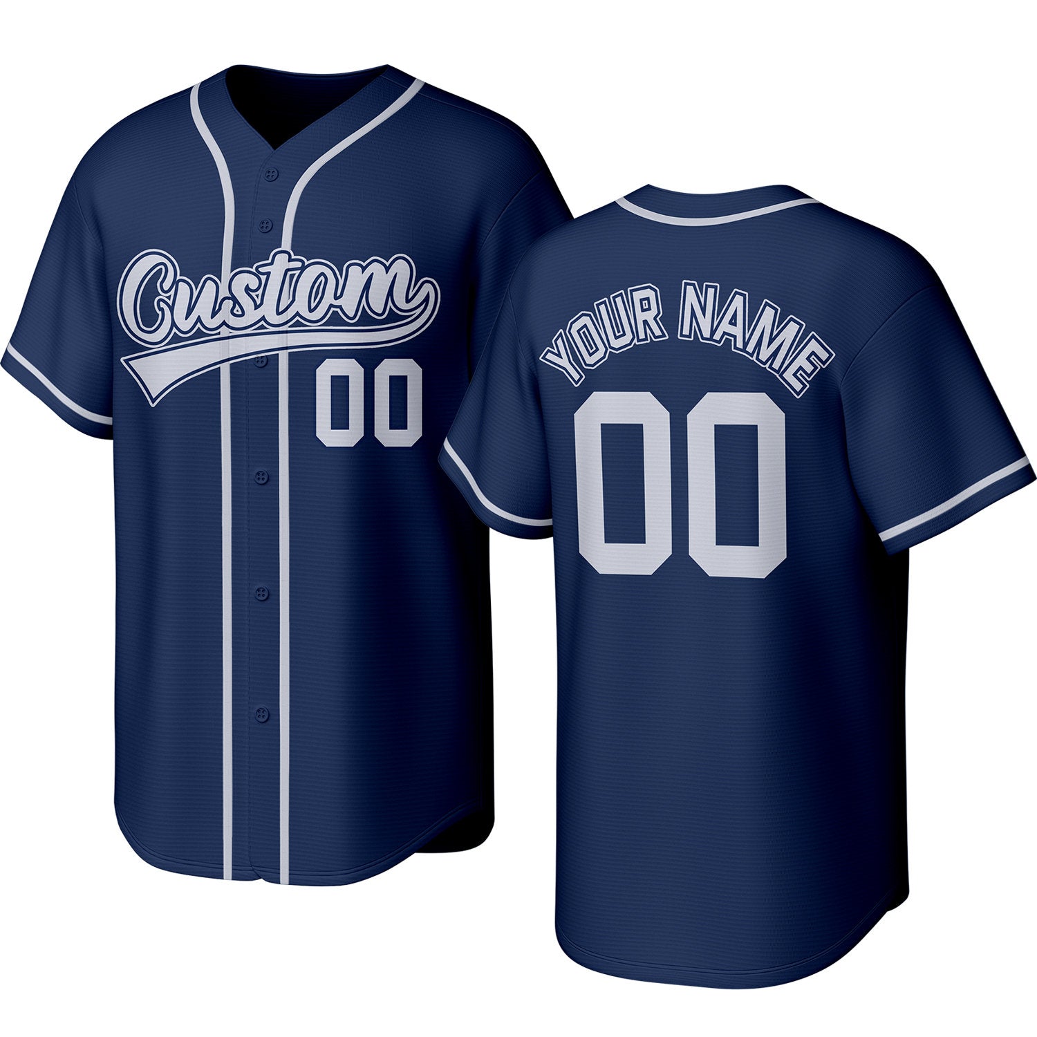 Custom navy baseball jersey with stitched logo, personalized name & number, button-front short-sleeve sports uniform for team men women youth game practice - Vosoli