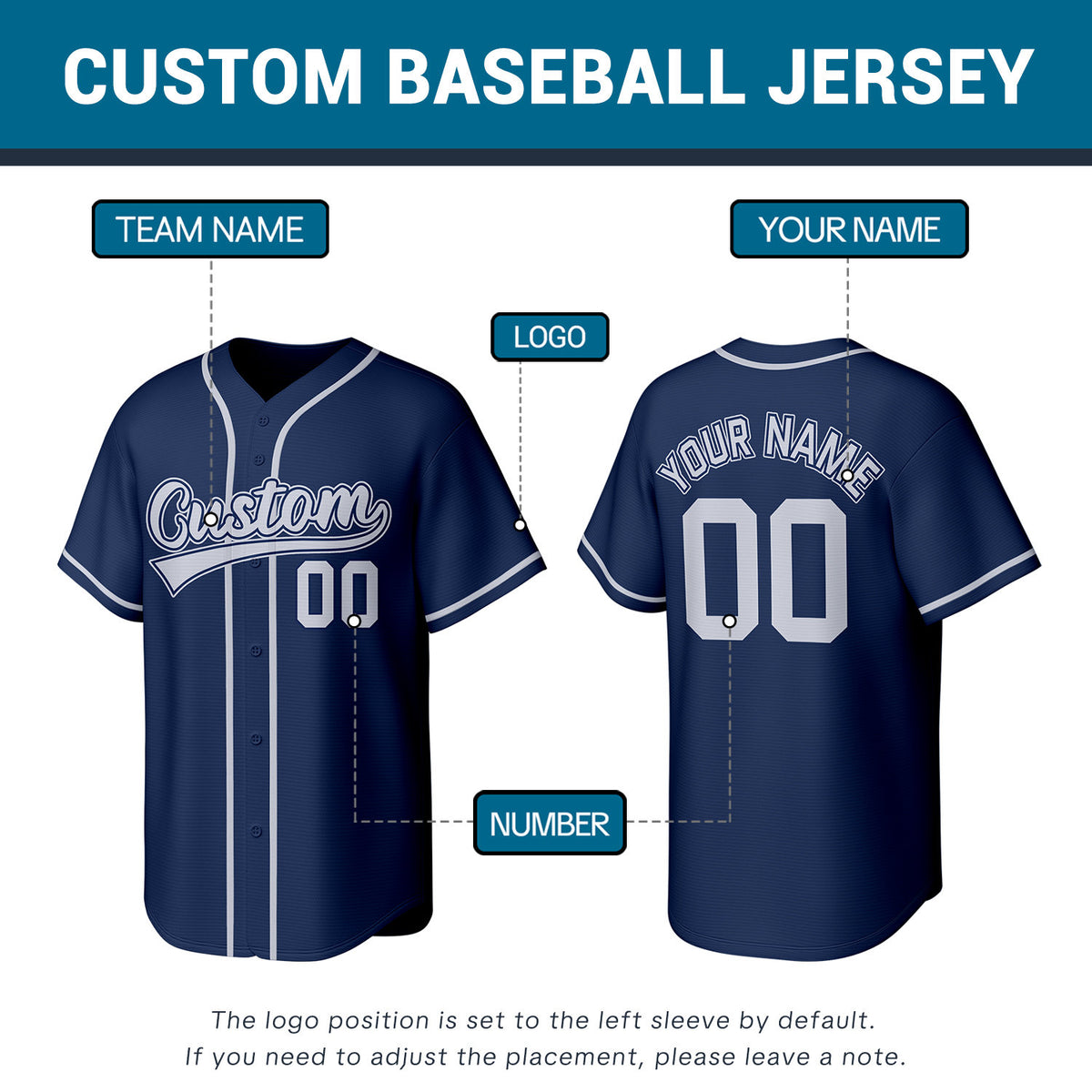 Custom Navy Stitched Baseball Jersey | Personalized Name & Number | Team Uniform