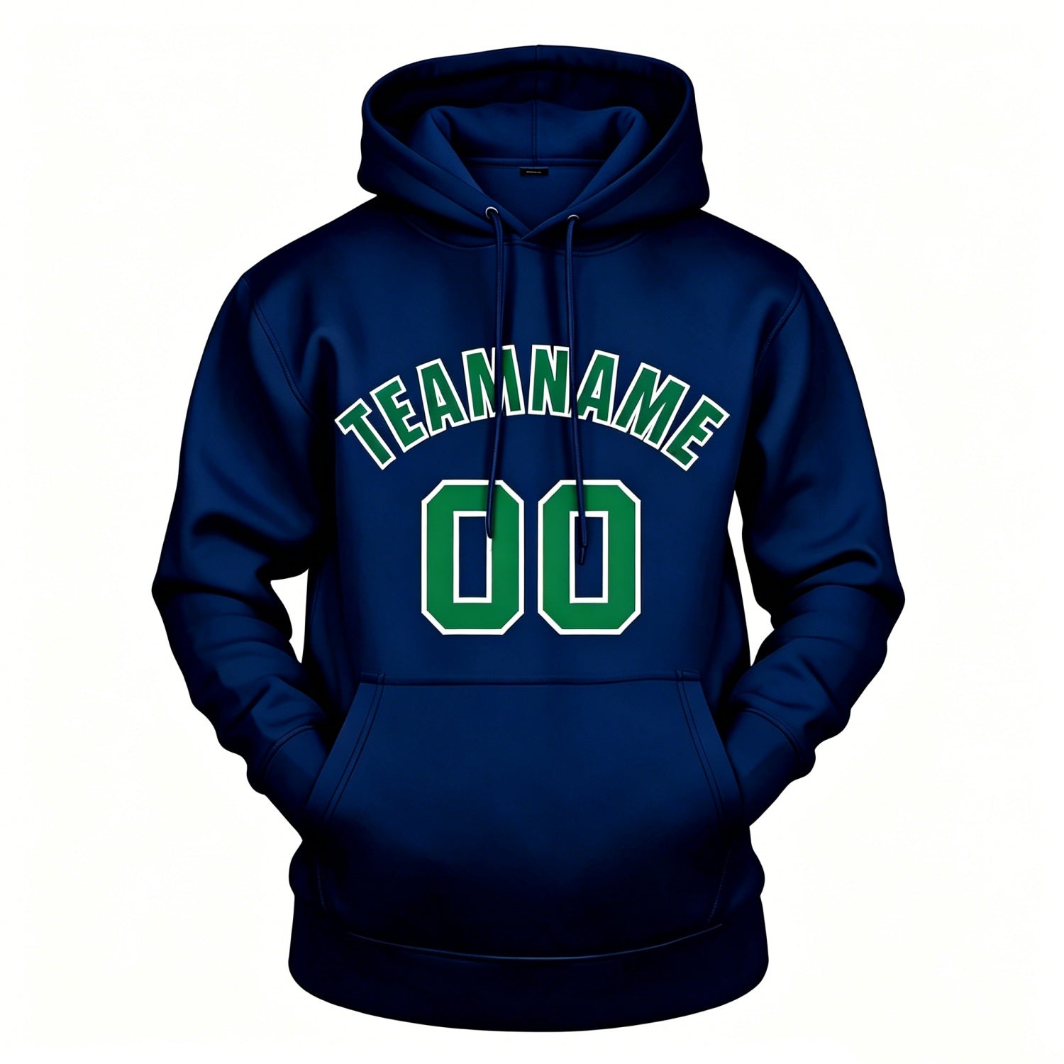 Custom navy hoodie with green print, personalized name & number pullover, casual sports hoodie for men women youth fan wear - Vosoli