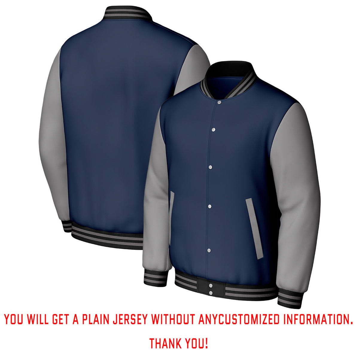 Custom Navy & Grey Varsity Baseball Jacket | Personalized Letterman Baseball Bomber for Adult & Youth