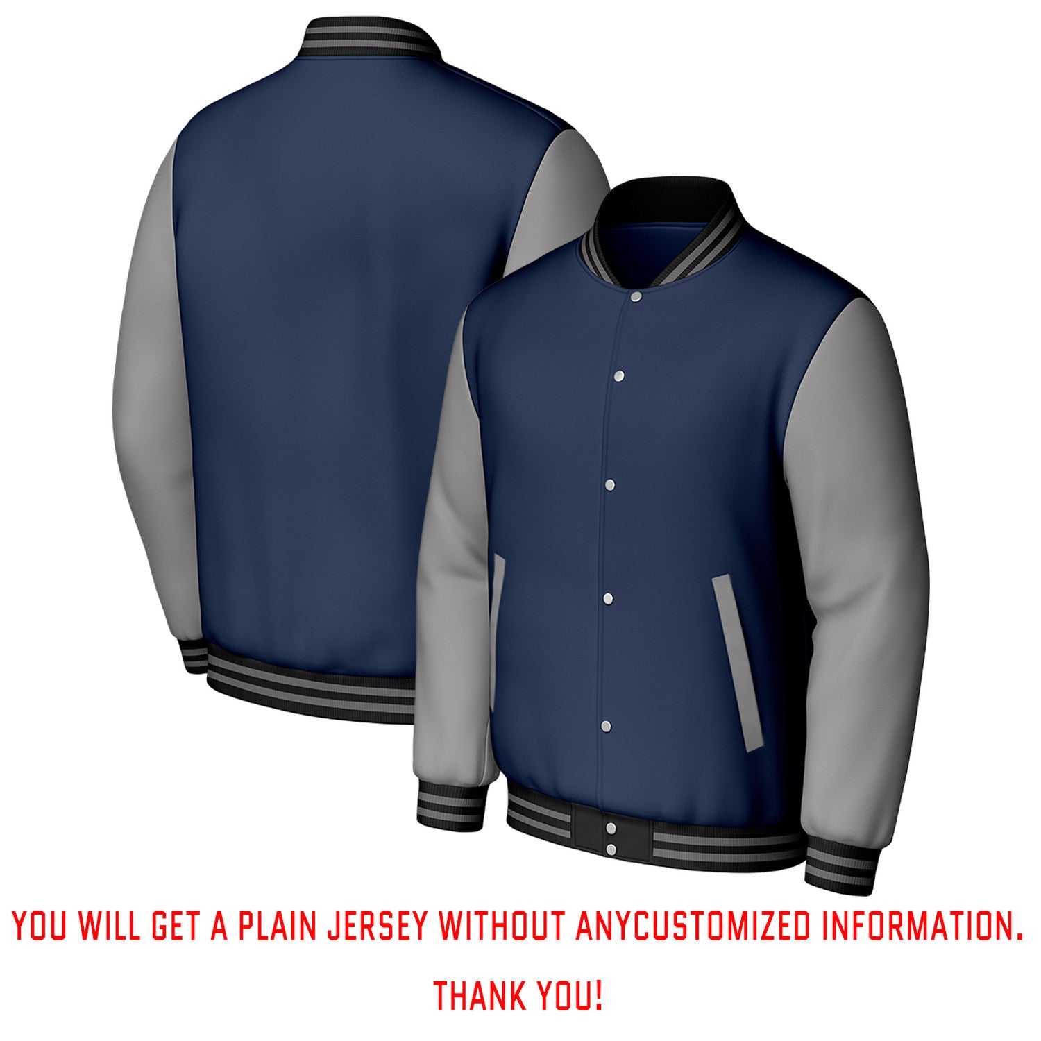 Custom Navy & Grey Varsity Baseball Jacket | Personalized Letterman Baseball Bomber for Adult & Youth