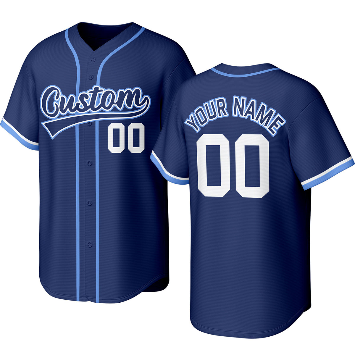 Custom navy baseball jersey with stitched logo, personalized name &amp; number, button-front short-sleeve sports uniform for team men women youth game practice - Vosoli