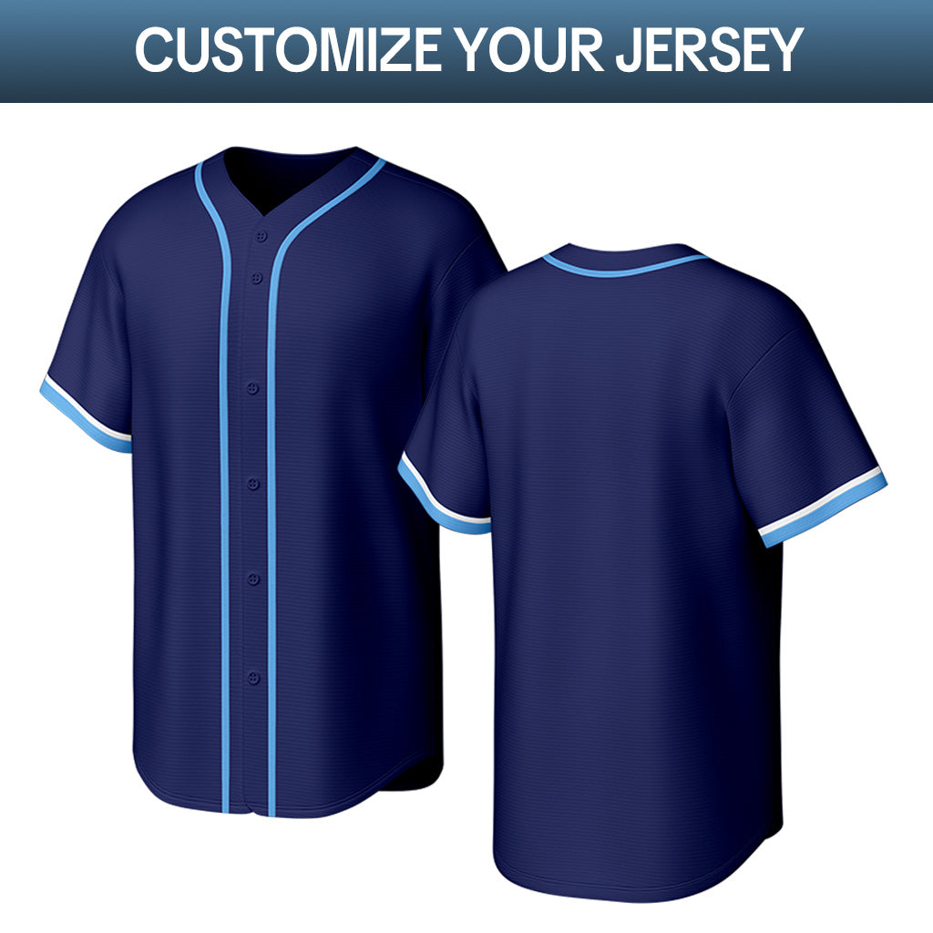 Custom Stitched Baseball Jersey Navy Light Blue White | Personalized Name & Number | Team Uniform