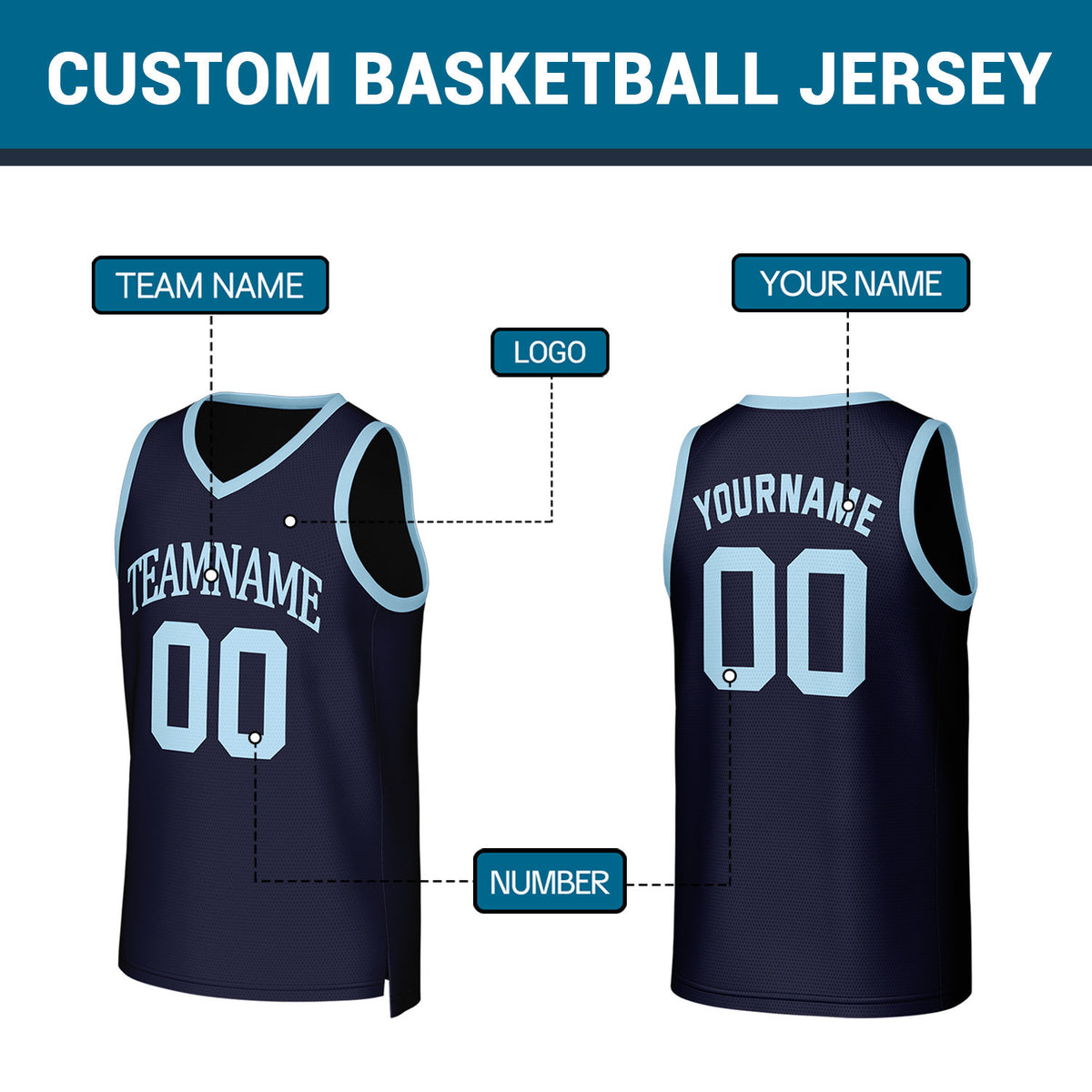 Custom Navy Light Blue Stitched Basketball Jersey | Personalized Name Number Logo Mesh Sports Jersey
