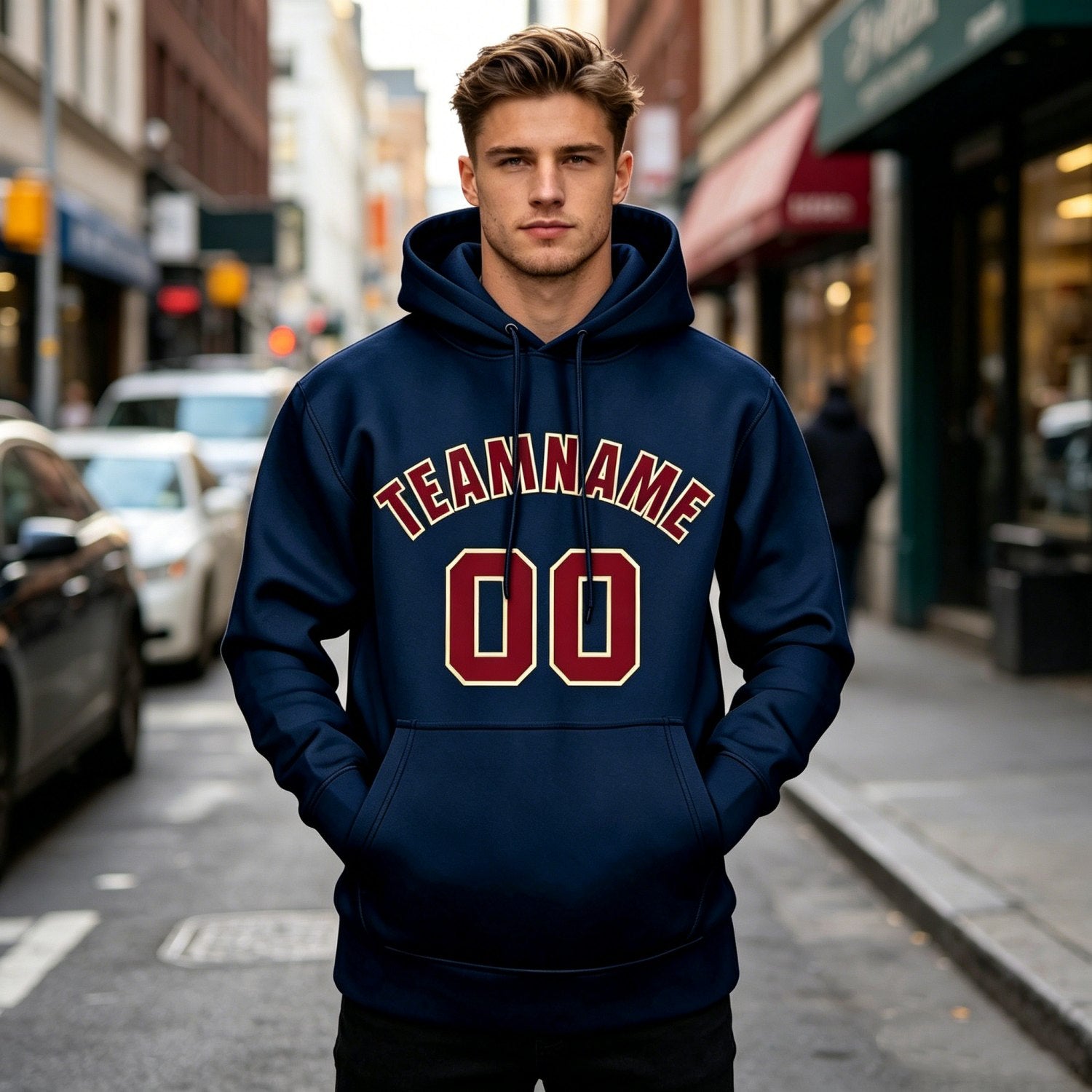 Custom Navy & Maroon Hoodie | Personalized Name & Number Sports Pullover | Vosoli