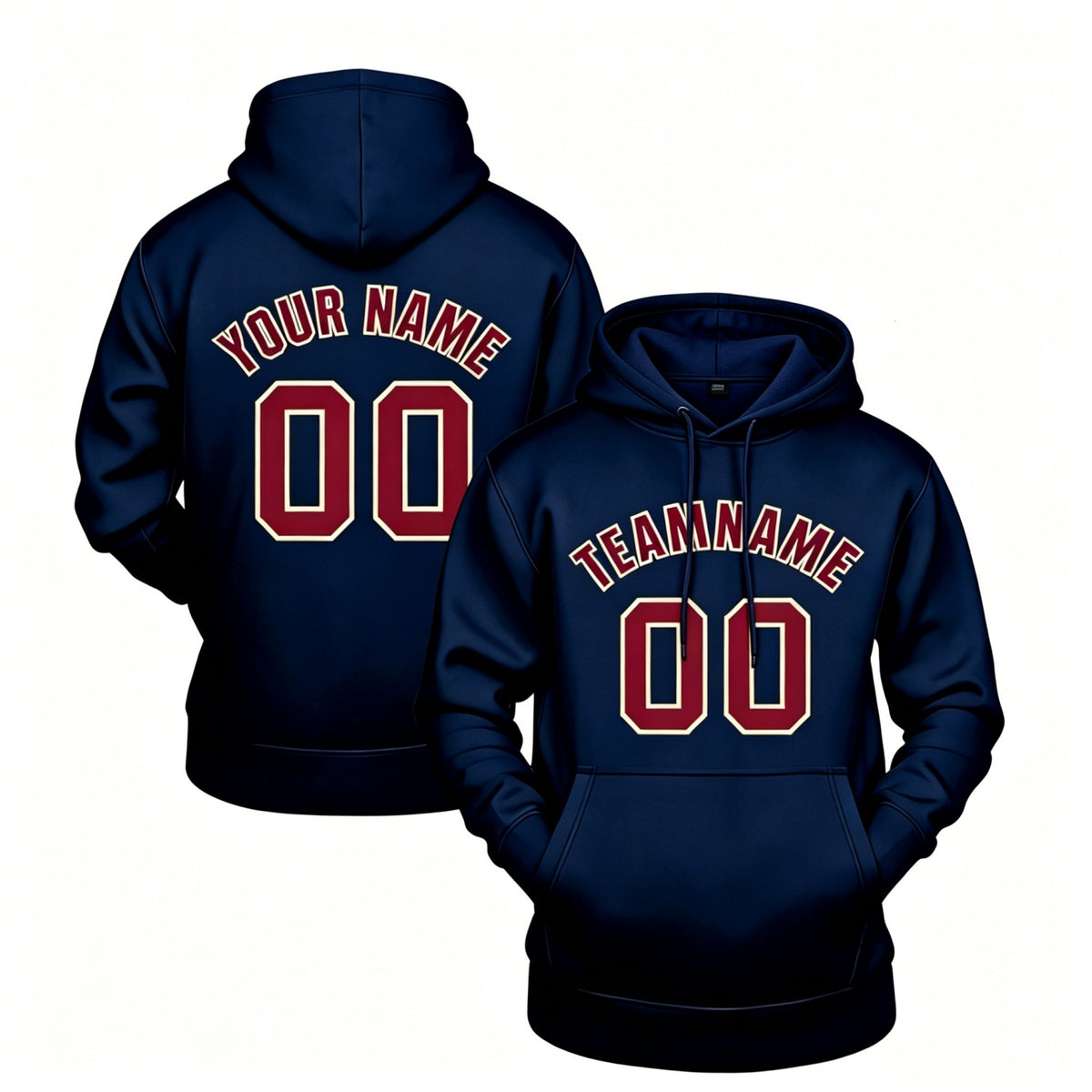 Custom navy hoodie with maroon print, personalized name &amp; number pullover, casual sports hoodie for men women youth fan wear - Vosoli