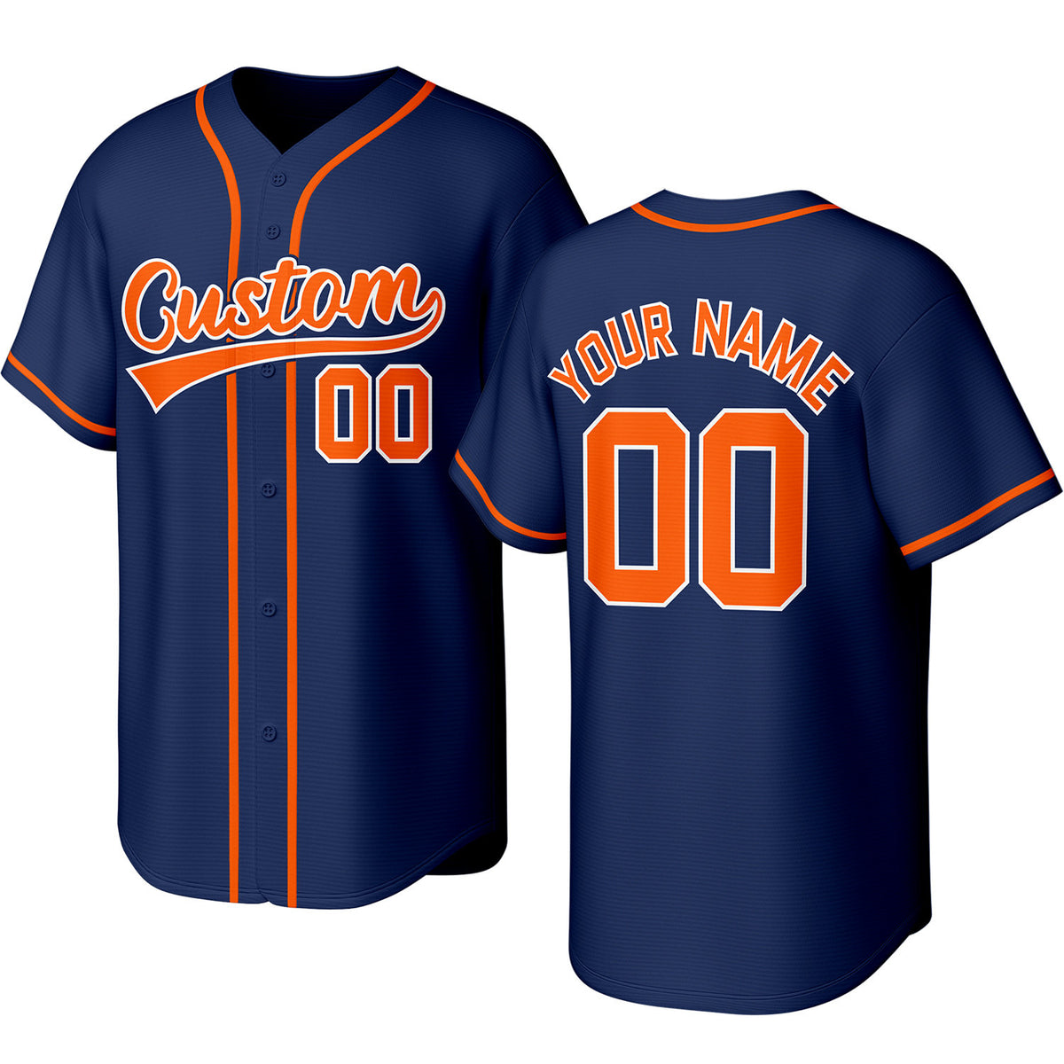 Custom navy, orange &amp; white baseball jersey with stitched logo, personalized name &amp; number, button-front short-sleeve sports uniform for team men women youth game practice - Vosoli