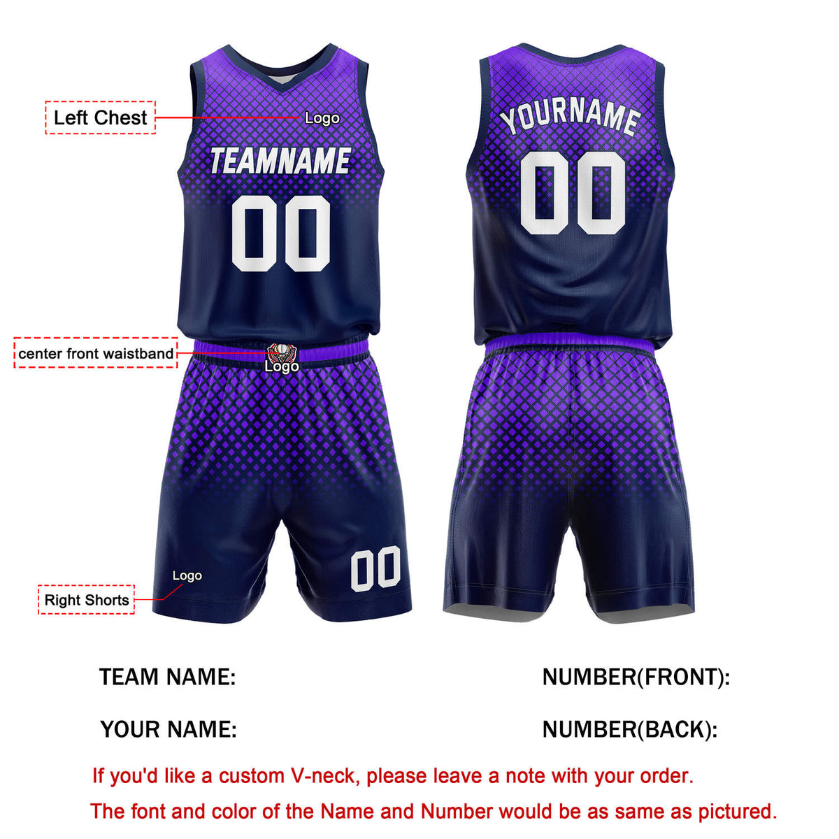 Custom Navy Purple Gradient Basketball Uniform | Personalized Team Kit - Vosoli