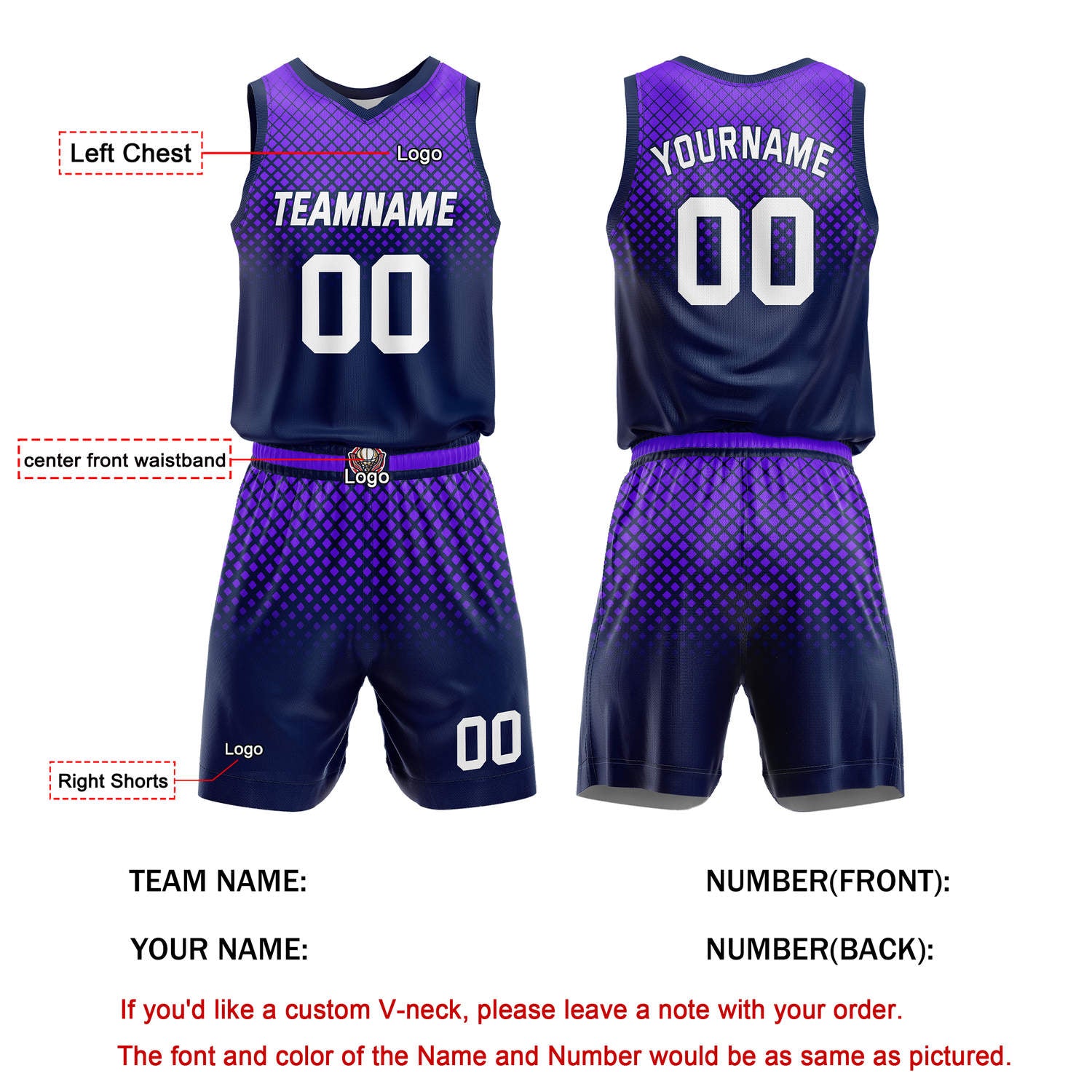 Custom Navy Purple Gradient Basketball Uniform | Personalized Team Kit - Vosoli