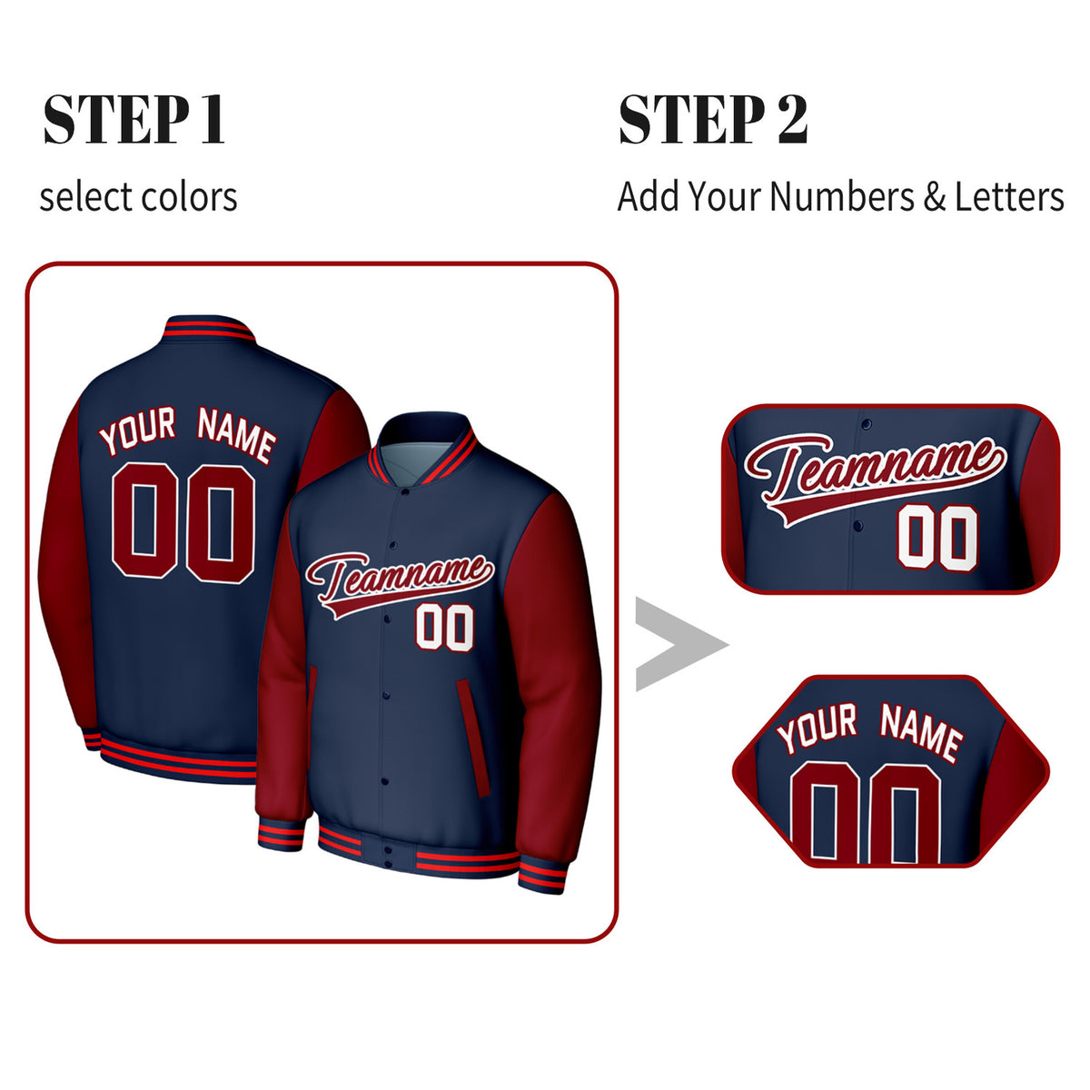 Custom Navy & Red Varsity Baseball Jacket | Personalized Jacket with Stitched Name & Number for Adult & Youth