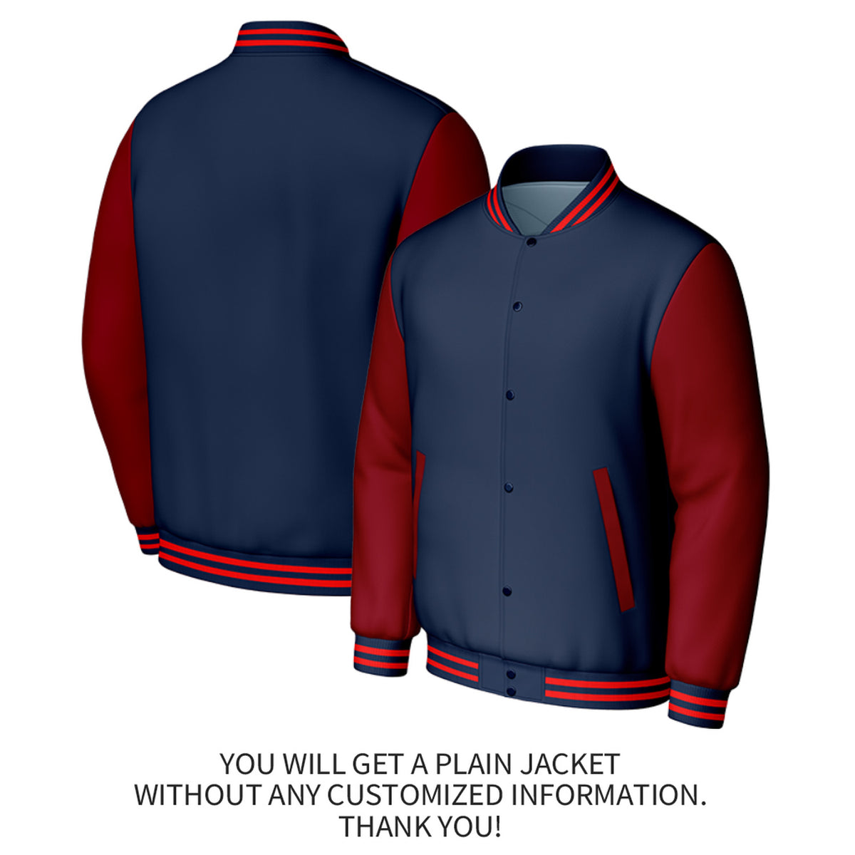 Custom Navy & Red Varsity Baseball Jacket | Personalized Jacket with Stitched Name & Number for Adult & Youth
