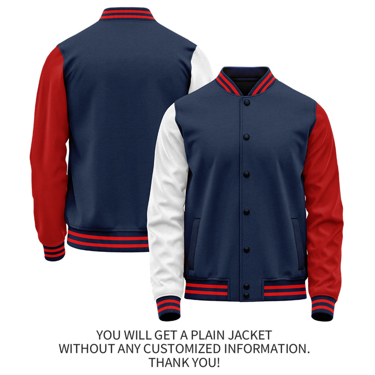 Custom Navy Red Jacket Personalized Team Name Number Letterman Bomber for Adult & Youth