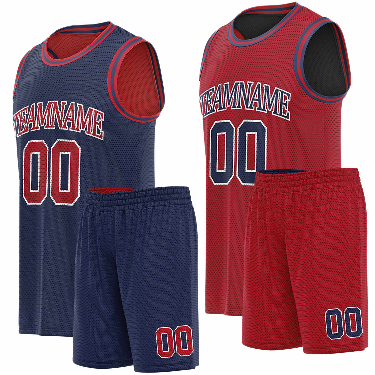 Custom navy & red basketball jersey set, personalized name number team logo, sleeveless jersey with matching shorts sports uniform for men women youth adult game practice - Vosoli