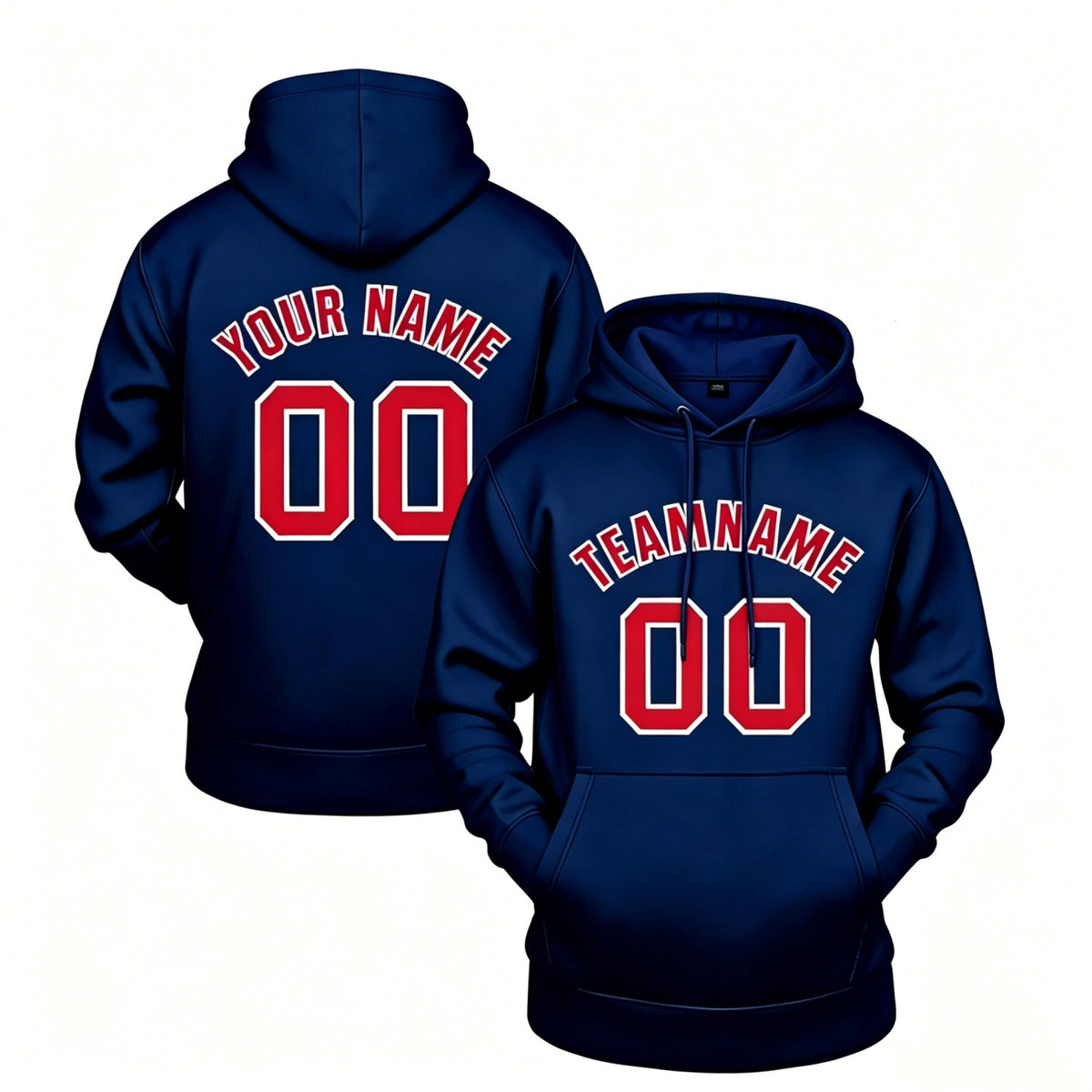 Custom navy hoodie with red print, personalized name &amp; number pullover, casual sports hoodie for men women youth fan wear - Vosoli