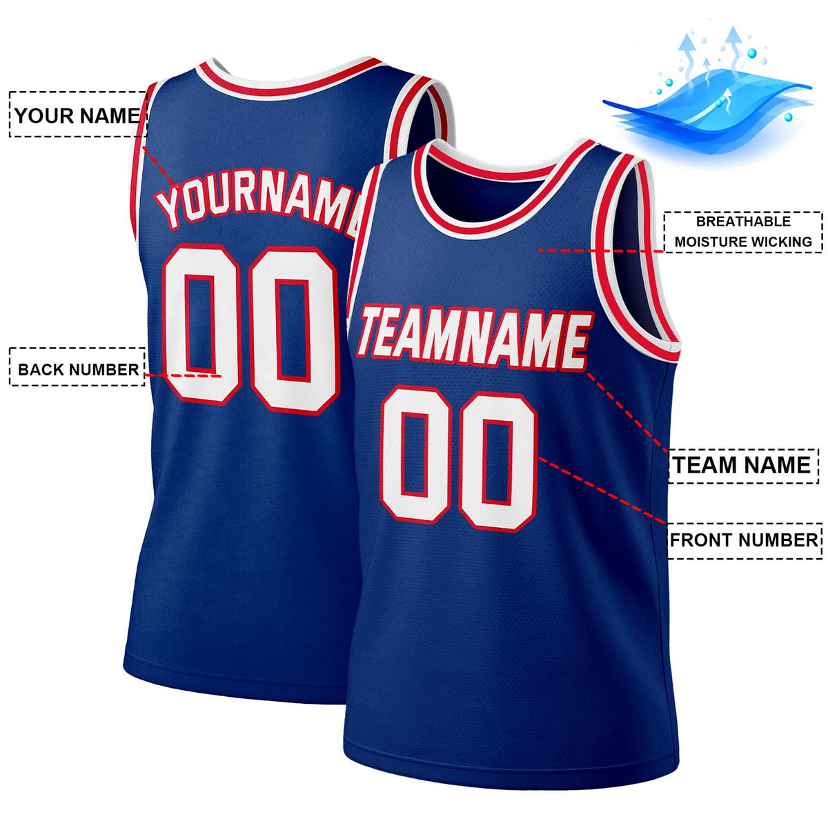 Custom Navy & Red Mesh Basketball Jersey | Personalized Team Uniform