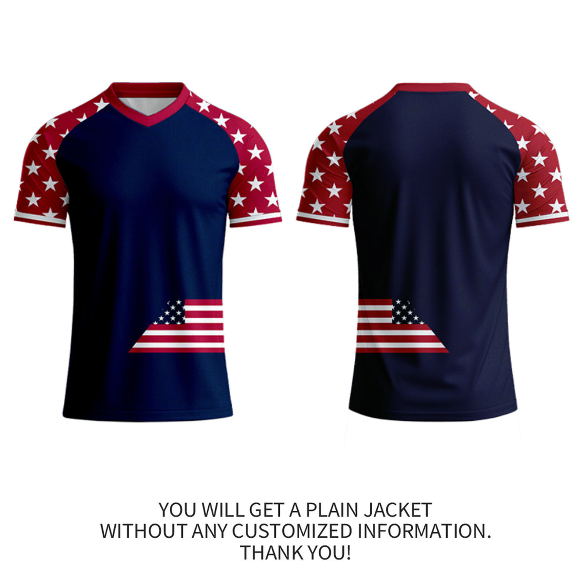 Custom Navy & Red Star Pattern Soccer Jersey | Personalized Short Sleeve V-Neck Jersey for Youth & Adult