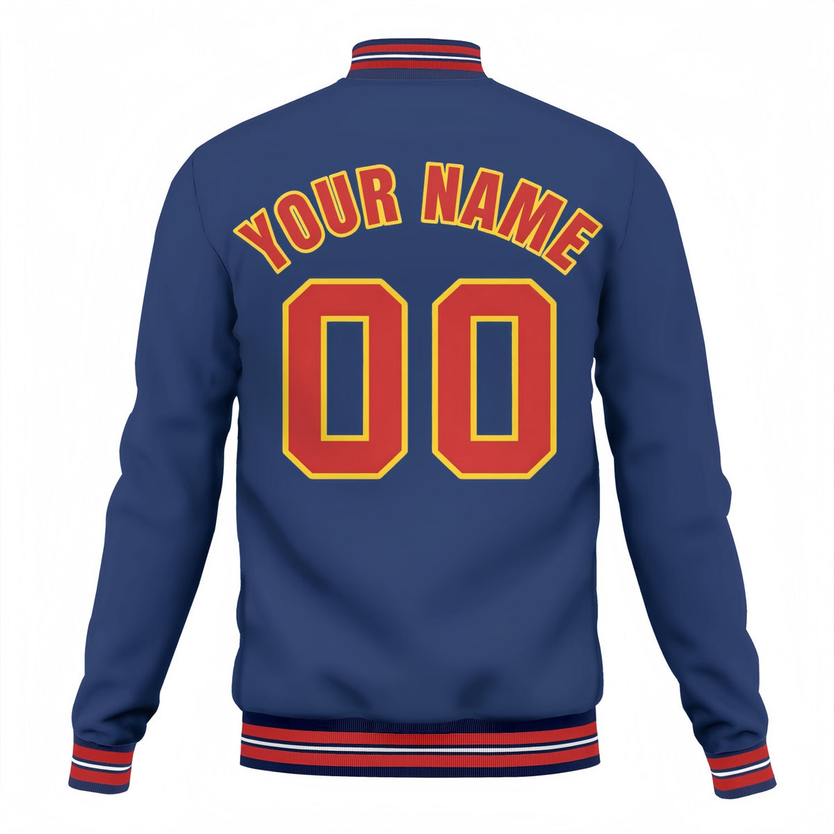 Custom Navy & Red Varsity Baseball Jacket | Personalized Team Name & Number
