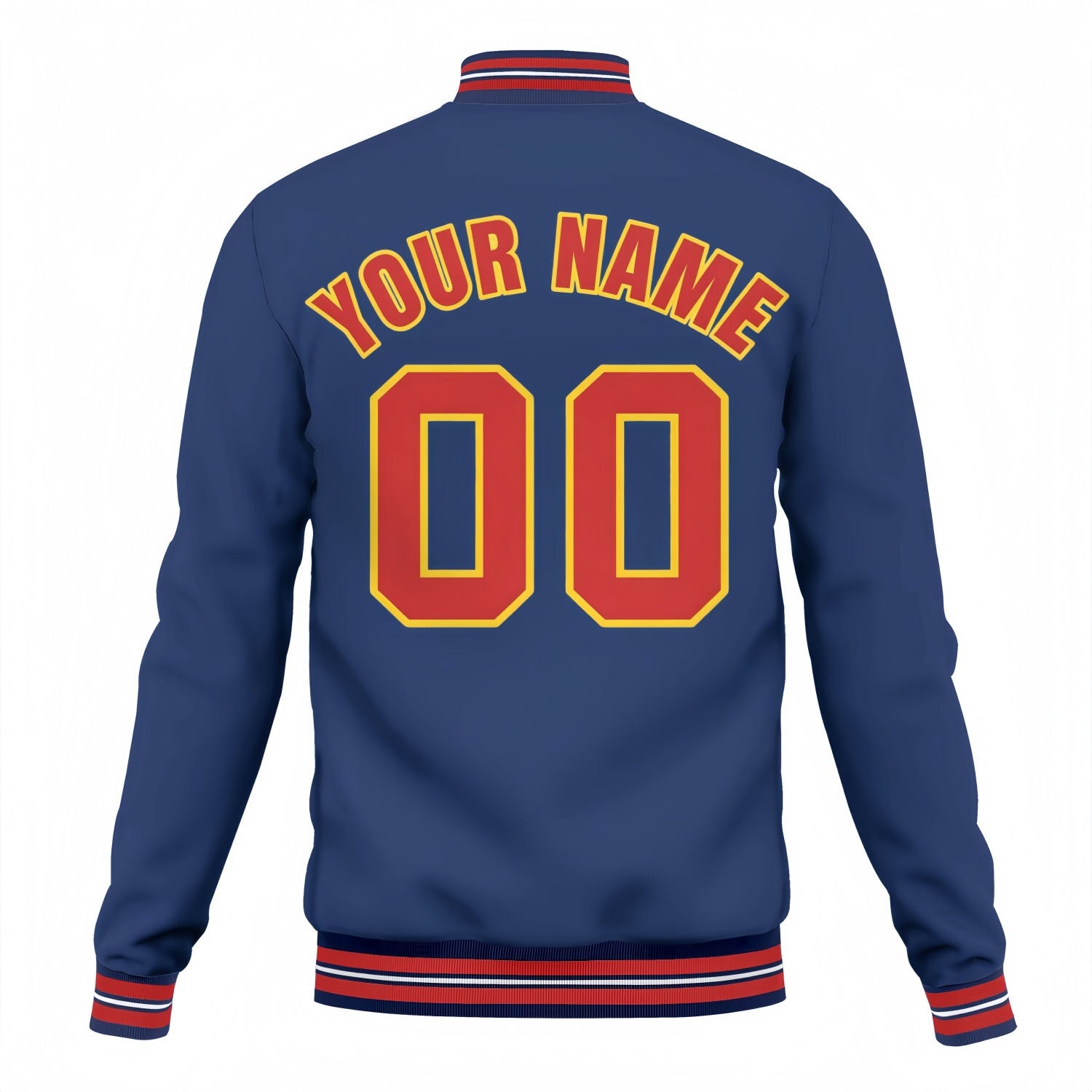 Custom Navy & Red Varsity Baseball Jacket | Personalized Team Name & Number