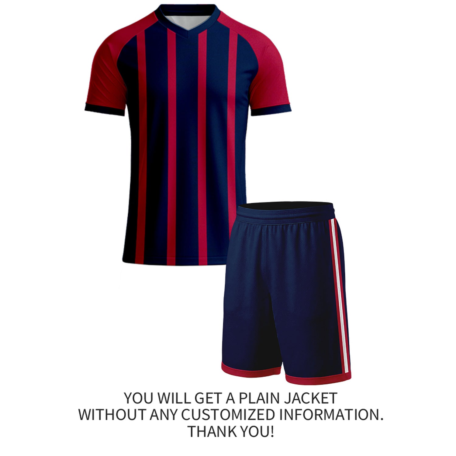 Custom Navy & Red Vertical Stripe Soccer Uniform Set | Personalized Jersey & Shorts for Youth & Adult