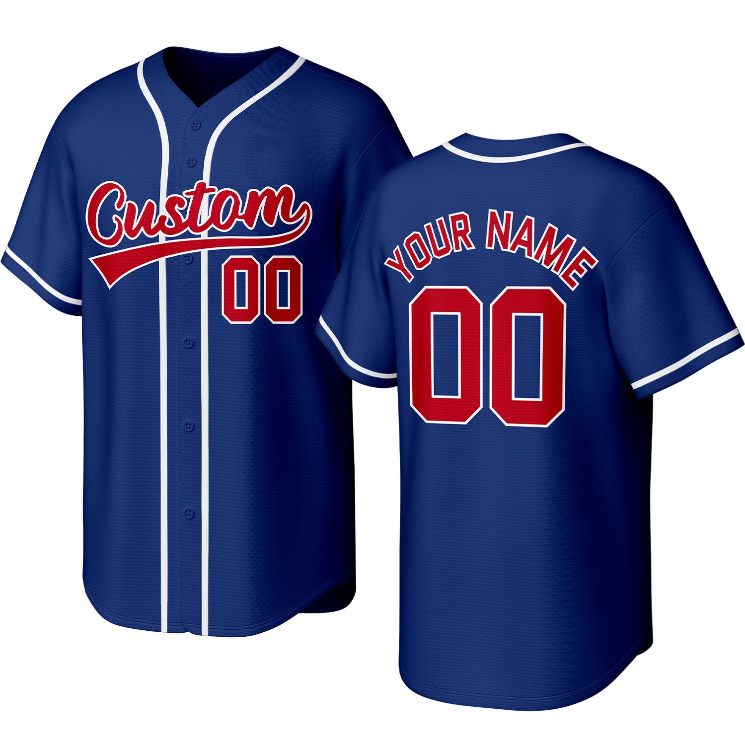 Custom navy, red & white baseball jersey with stitched logo, personalized name & number, button-front short-sleeve sports uniform for team men women youth game practice - Vosoli