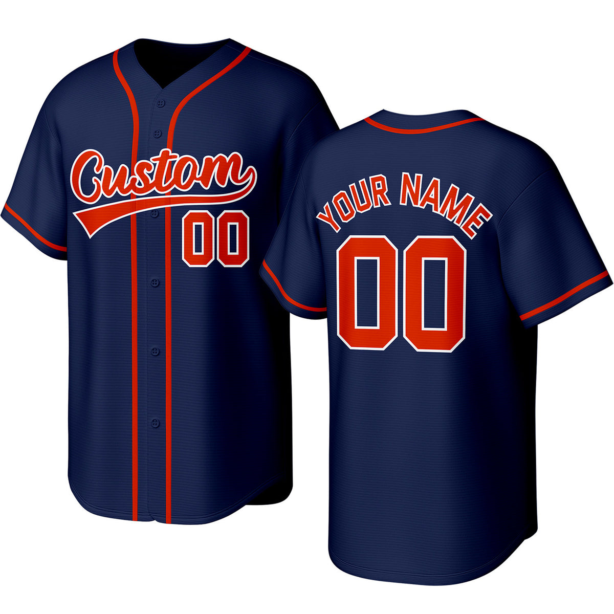 Custom navy, red &amp; white baseball jersey with stitched logo, personalized name &amp; number, button-front short-sleeve sports uniform for team men women youth game practice - Vosoli