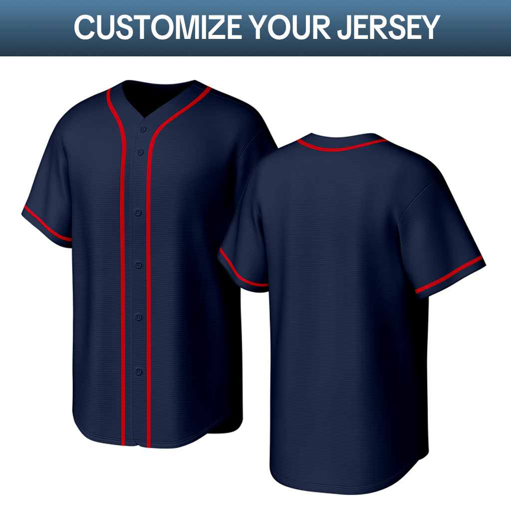 Custom Stitched Baseball Jersey Navy Red White | Personalized Name & Number | Team Uniform