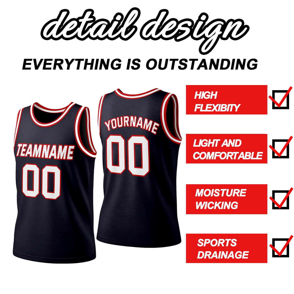 Custom Navy & Red White Mesh Basketball Jersey | Personalized Team Uniform