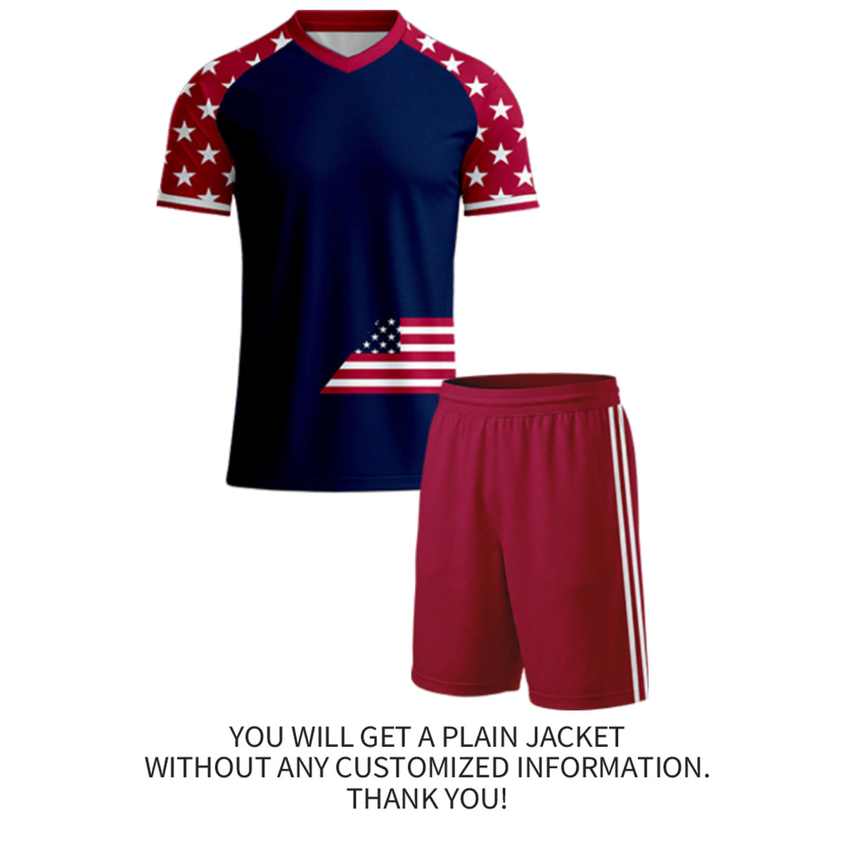 Custom Navy & Star Sleeve Flag Soccer Uniform Set | Personalized Jersey & Shorts for Youth & Adult Soccer Teams