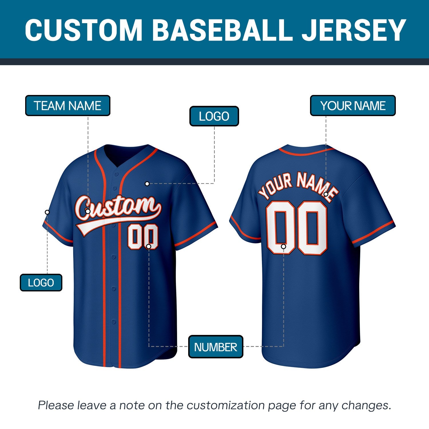 Custom Navy Stitched Baseball Jersey | Personalized Name & Number | Team Uniform