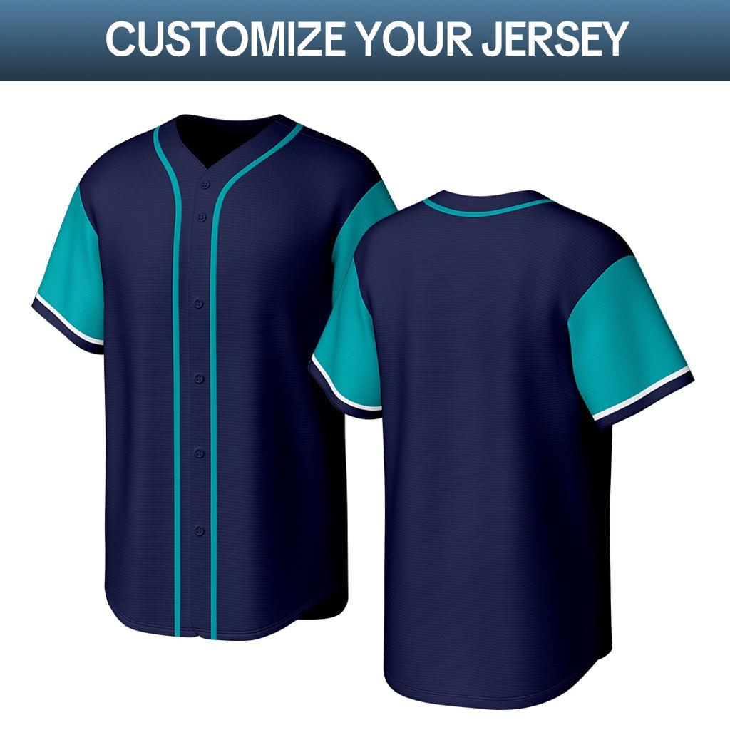 Custom Navy & Turquoise Stitched Baseball Jersey | Personalized Name & Number | Team Uniform
