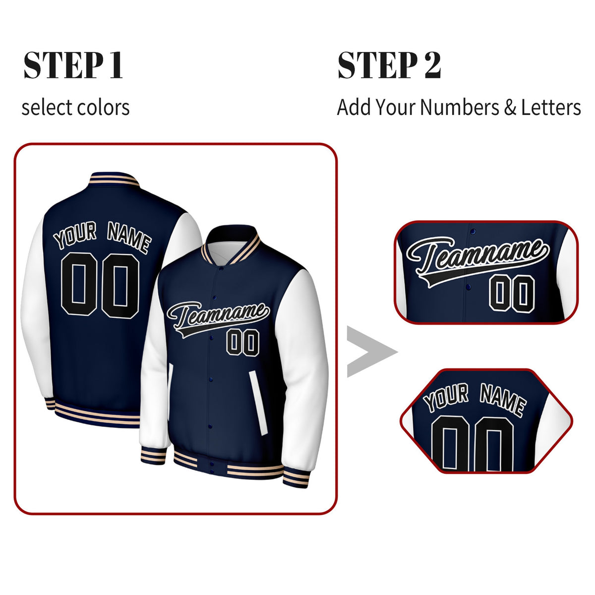 Custom Navy & White Varsity Baseball Jacket | Personalized Jacket with Stitched Name & Number for Adult & Youth