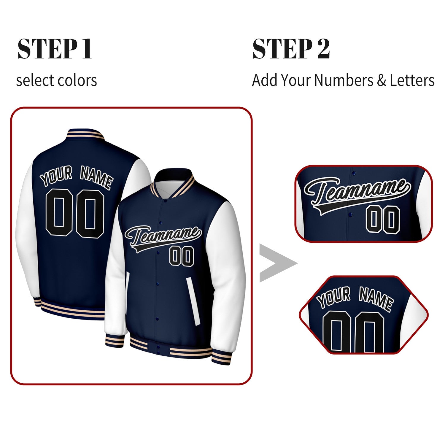 Custom Navy & White Varsity Baseball Jacket | Personalized Jacket with Stitched Name & Number for Adult & Youth