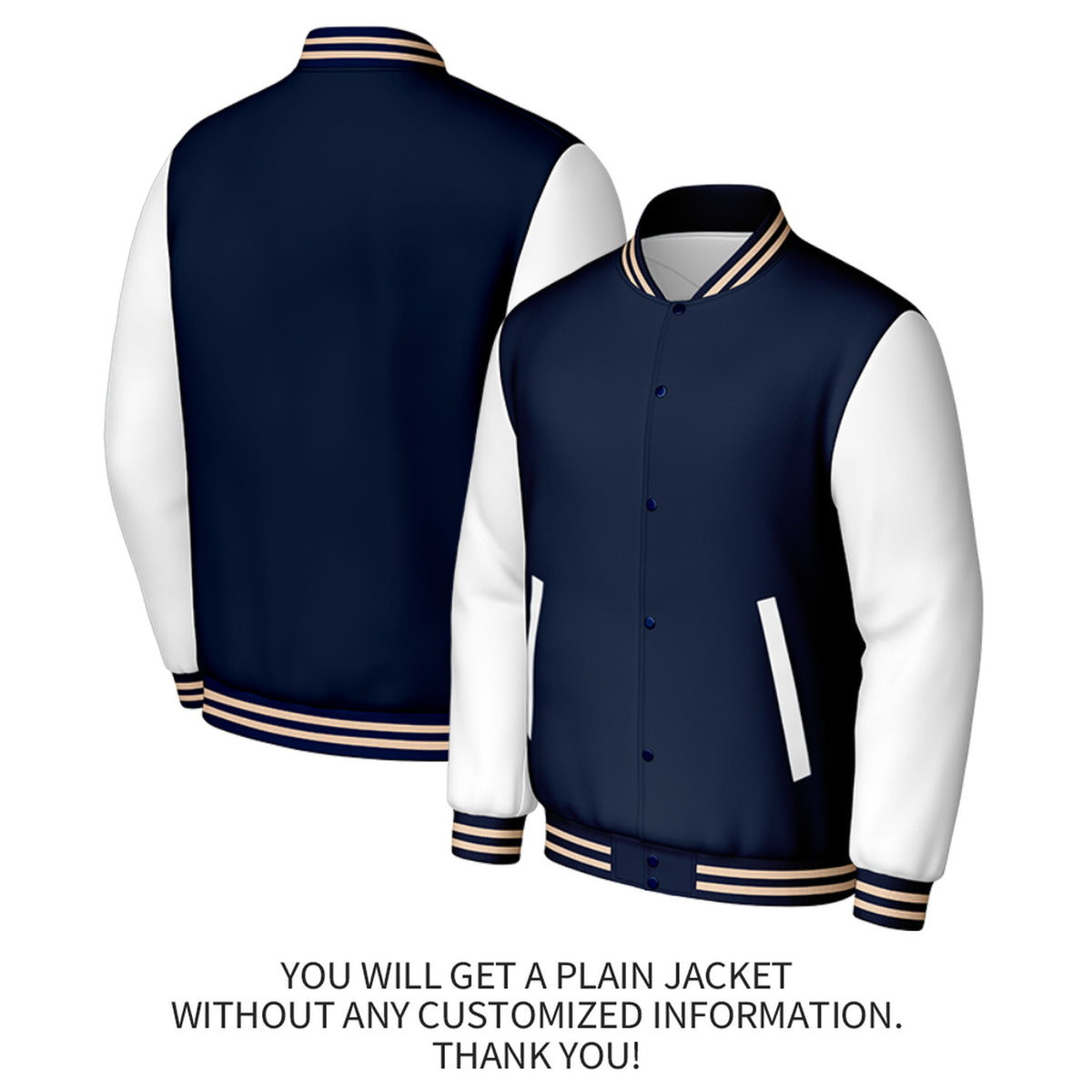 Custom Navy & White Varsity Baseball Jacket | Personalized Jacket with Stitched Name & Number for Adult & Youth