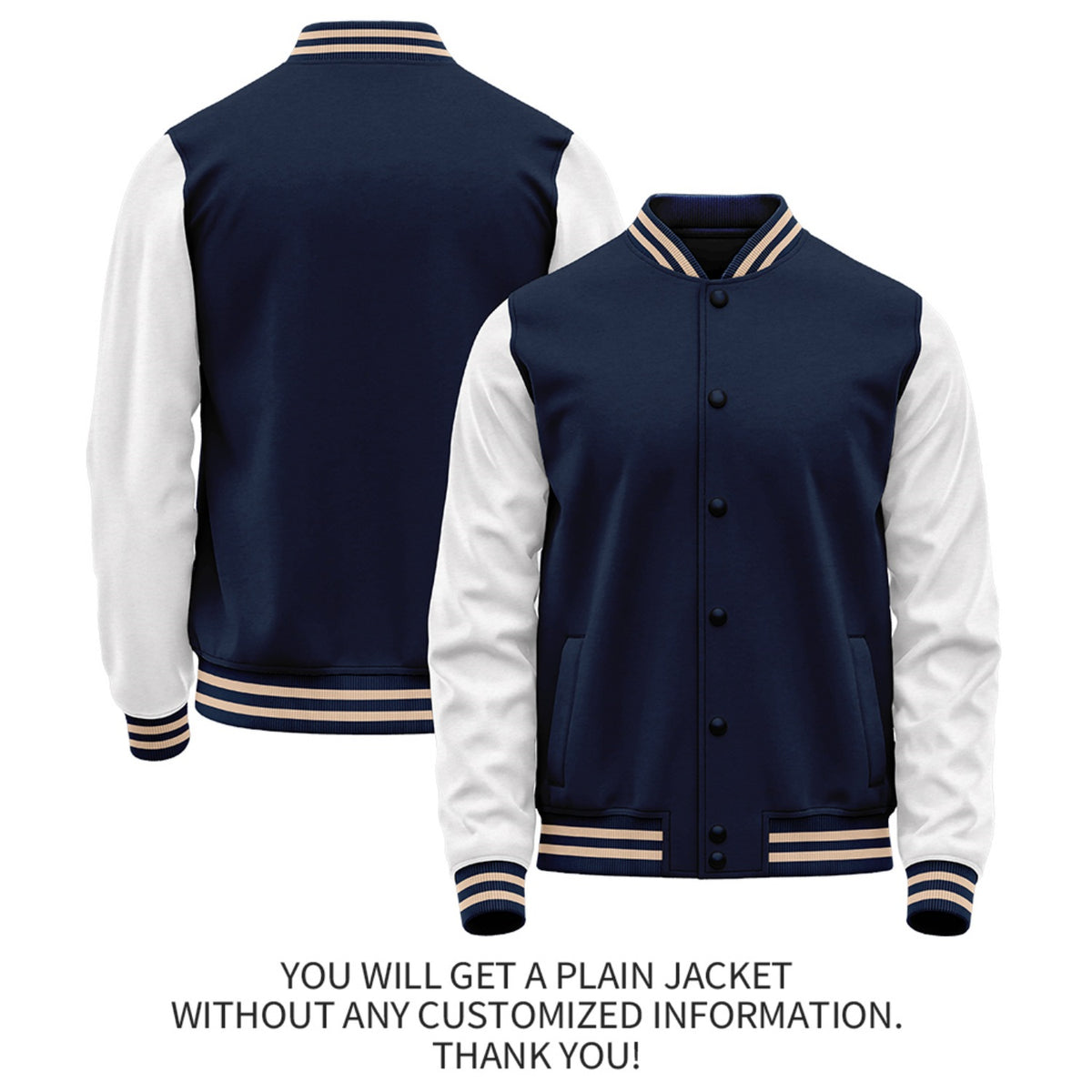 Custom Navy White Jacket Personalized Team Name Number Letterman Bomber for Adult & Youth
