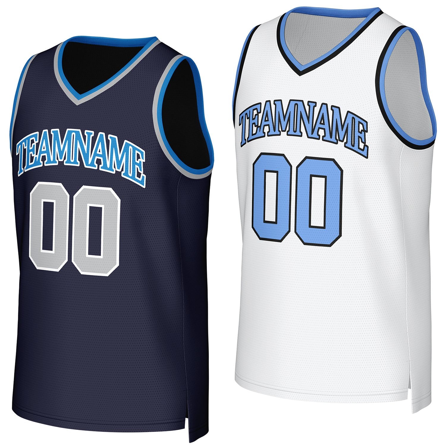 Custom navy & white (blue accents) reversible basketball jersey by Vosoli | Personalized team name & number sportswear